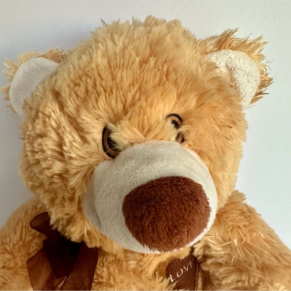 Calplush 2015 Tan Brown Teddy Bear Plush Love Heart Bow Cuddly Stuffed Animal